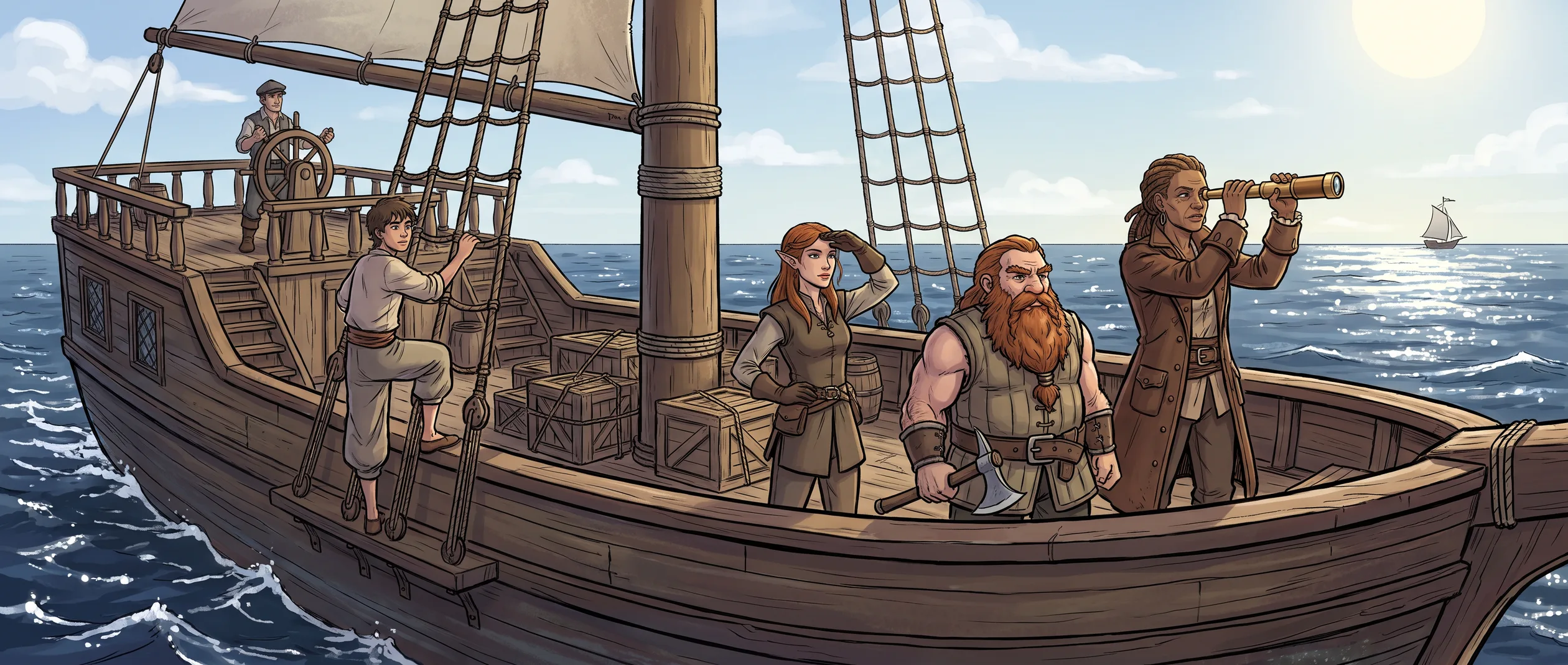 The salt road — the ship is the stronghold that moves — and a sail on the horizon is the table’s favorite question: colors shown, colors false, or no colors at all