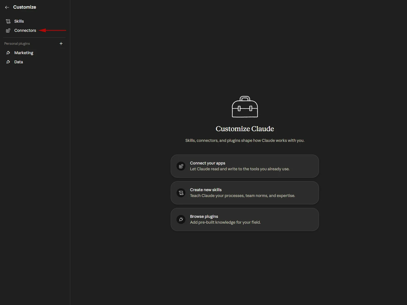 The Connectors section in Claude Settings