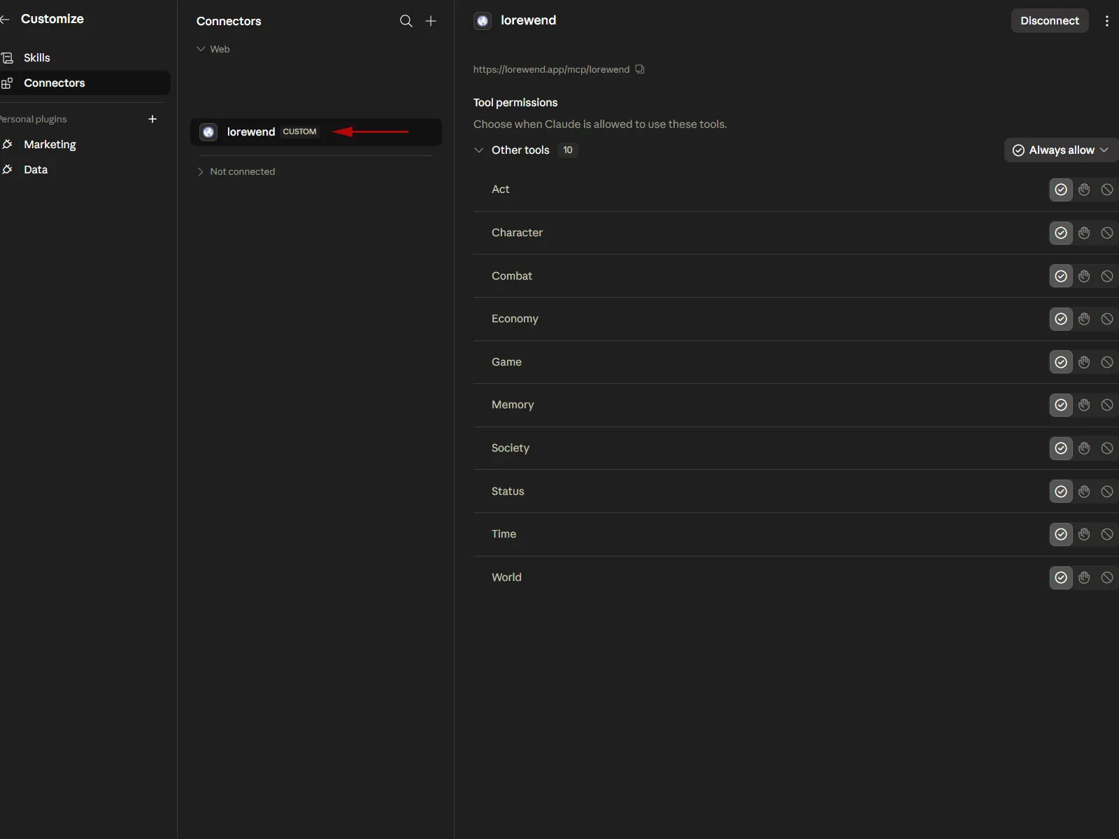lorewend connector is now in your list