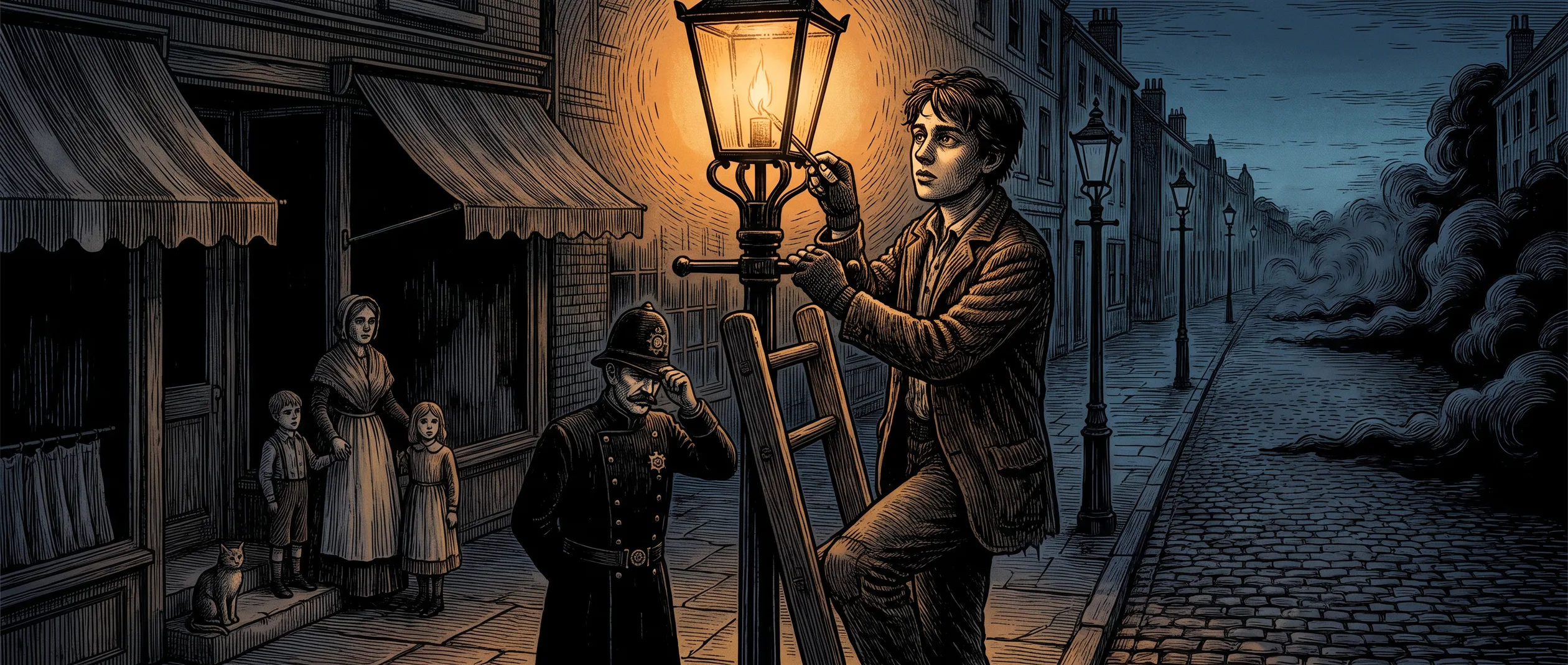 the lamplighter at dusk