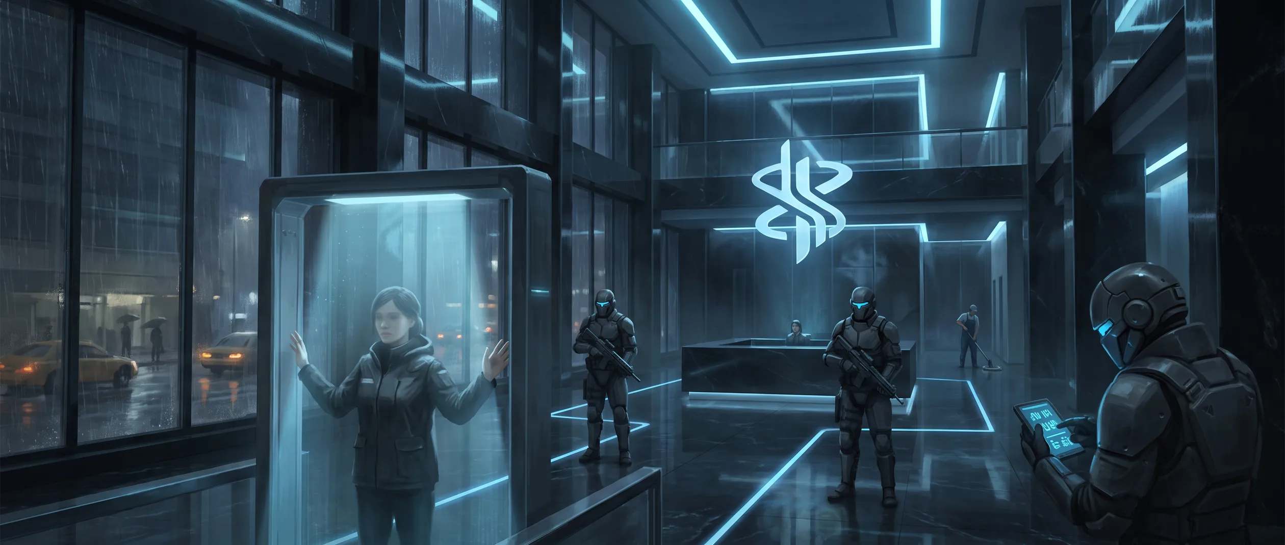 a tower lobby checkpoint