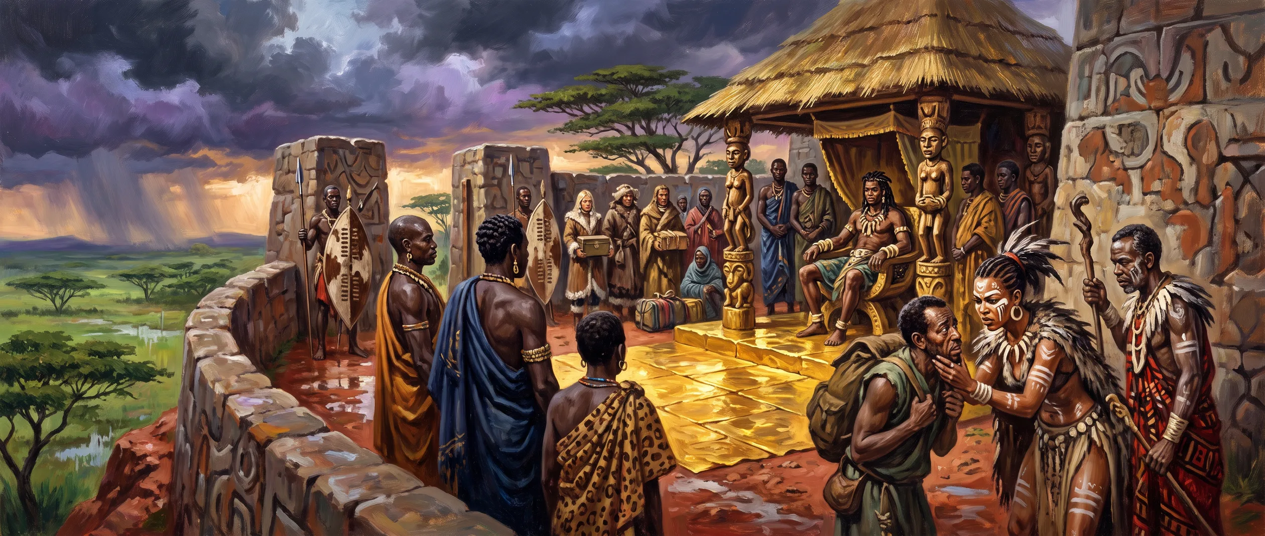 The Mbezi gold kingdoms &mdash; high savanna and ivory courts, gold so plentiful the kings pave shrines with it